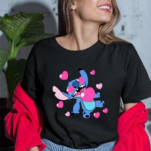 Lilo & Stitch Tshirts Disney Women T-Shirts Fashion Summer New Products Short Sleeve Comfortable Printing Female T Shirts Kawaii