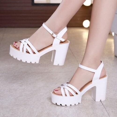 GKTINOO Plus Size 32-43 Block Heel 8cm Platform Sandals Women Shoes Leather 2021 Summer High Heels Sandals Ladies Office Shoe