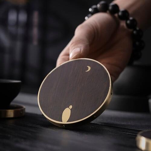 Zen ebony saucer copper wood tea coaster potholder Kung Fu tea set accessories solid wood cup mat tea ceremony zero match