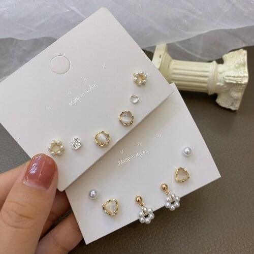 Fashion Retro S925 Pearl Cat Eye Earrings Set High-End Sense Of INS Style Simple Female Small Earrings Tide