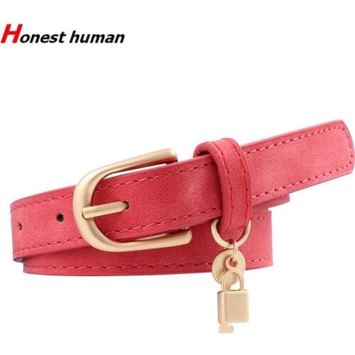 New woman thin belt dress decoration PU leather golden key lock accessories belt Designer brand original design belt wholesale