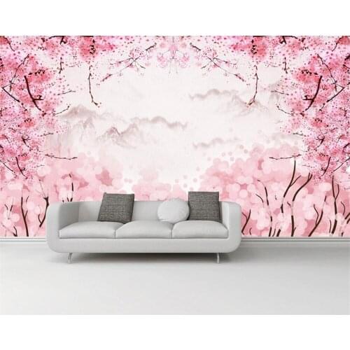 Beibehang Custom wallpaper Chinese style pink watercolor cherry blossom childrens wall living room bedroom mural 3d wallpaper