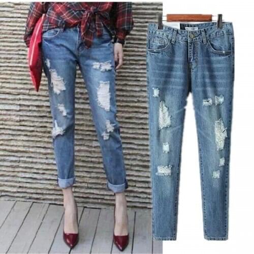 Obrix Boyfriend Style Streetwear Fashion Female Ripped Denim Jeans