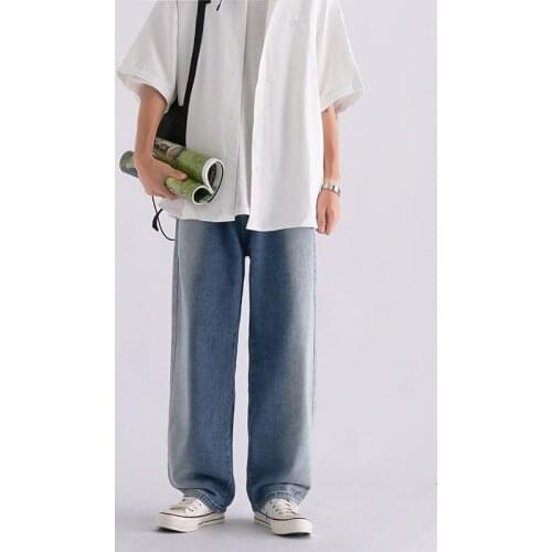 Womens Clothing Jeans Men Denim Trousers College New Listing Fashion Streets Trend Loose Korean Office Couples Blue