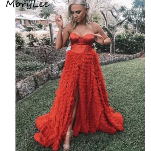 Prom Dresses Red Sweetheart Sleeveless Floor Length A-Line Tulle Ruched Prom Dresses Zipper Back vestidos de fiesta de noche