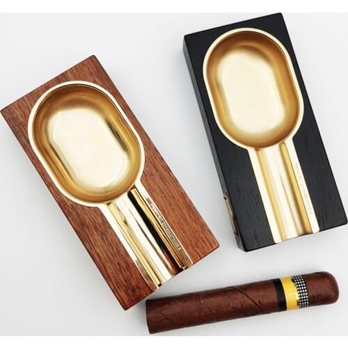 JiFeng Portable Solid Wood Cigar Ashtray Gold Plated Tobacco Tank Holder