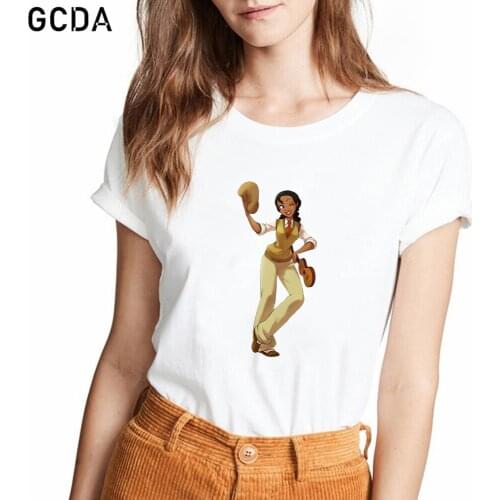 Casual Girls Funny Cute Tops Princess Tiana Cosplay Violinist Print T-Shirts Ladies Fashion T Shirts Women Clothes