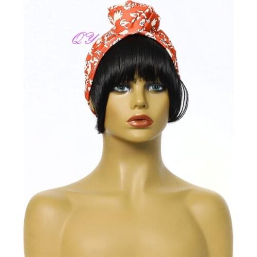 QY Red Turban Caps Wigs For Women New Stylish Style Party Wig Synthetic Straight Hair Link Turban Style Daily Wig