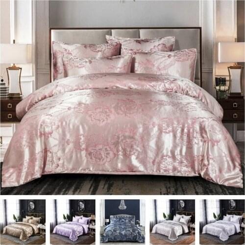 Luxury 2 or 3pcs Adults Bedding Set Satin Jacquard Duvet Cover Sets 1 Quilt Cover + 1/2 Pillowcases Twin Double Full Queen King