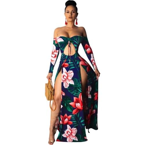 Off Shoulder Sexy Dress Women Prom Maxi Dresses for Women Party 2020 Split Long Sleeve Fashion Free Shipping Plus Size