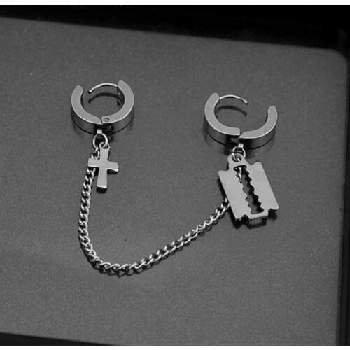 1 PCs kpop Korean Razor Blades cross Stud Earrings For Women Men stainless steel Punk Jewelry Tassel Shaver Geometric Earrings