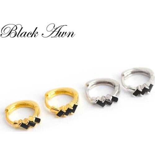 Black Awn New Classic 925 Sterling Silver Round Black Trendy Spinel Engagement Hoop Earrings for Women Fine Jewelry Bijoux I168