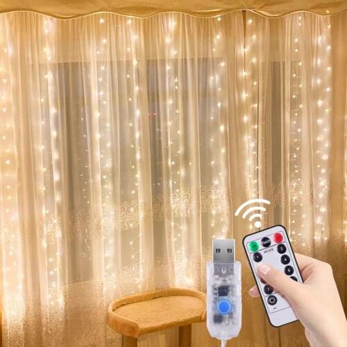 LED Fairy Lights Garland Curtain Lamp Remote Control USB String Light Christmas Wedding Ramadan Home Decoration 1X3M 2X3M 3X3M
