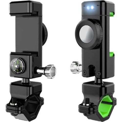 Bicycle Phone Holder Aluminum Non-Slip Mtb Road Bike Mount Smartphone Universal Motorcycle Phone Stand Led Light and Compass