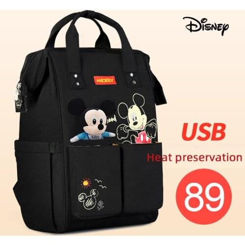 Disney Large Capacity Mickey Travel Backpack Diaper Bags USB Heating and Insulation Back Milk Bag Multifunction Pregnant Mom Bag