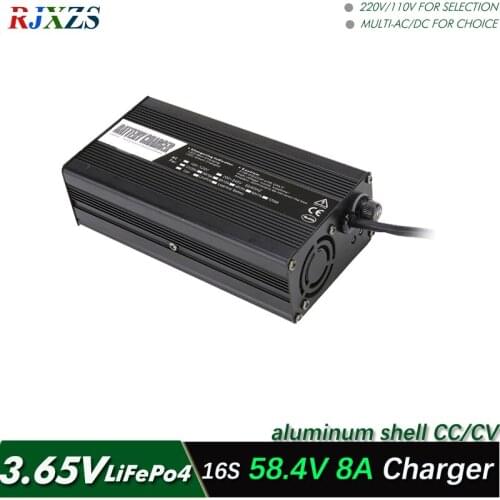 58.4V 8A charger for 16S LiFePO4 battery pack 48V battery smart charger with fan support CC/CV