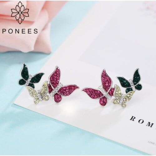 PONEES New Fashion Elegant Female Butterfly Stud Earrings For Women Wedding Earrings Jewelry