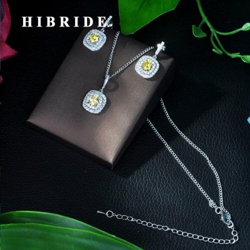 Luxury Women Square Cubic Zirconia Nigerian Wedding Bridal 2PCS Necklace Earring Set Dubai Jewelry Set Jewellery Addiction N-272