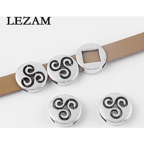 10pcs Antique Triskele Triskelion Triple Spiral Slider Spacer Beads For 13mm Flat Leather Cord Jewelry Making Findings