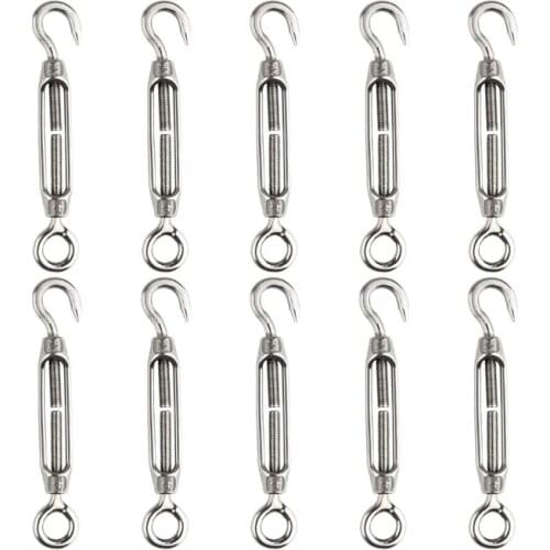 10Pcs Stainless Steel Turnbuckle Wire Tensioner Hook & Eye Adjustable Turnbuckle Hooks M4 Wire Rope Tension Draw-In Bolt