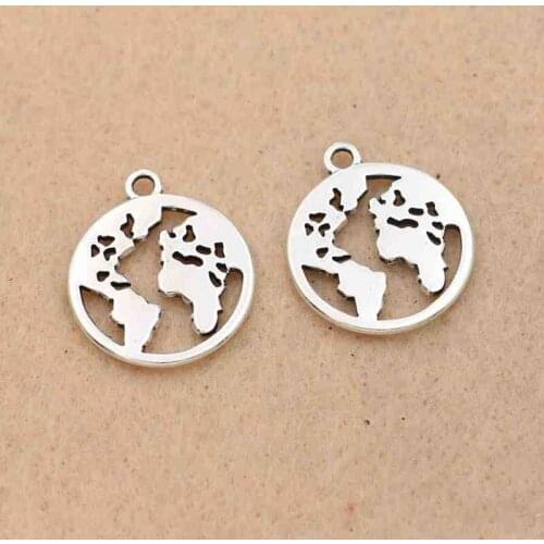 10pcs Tibetan Silver Plated World Map Charms Pendants for Jewelry Diy Jewelry Making Earrings Craft 20mm