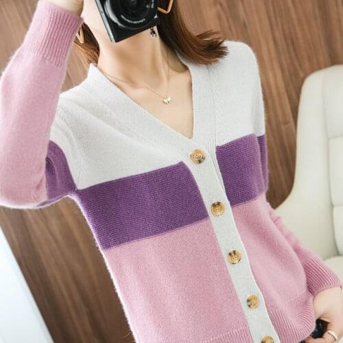 100% pure wool sweater ladies knitted cashmere cardigan V-neck pullover long-sleeved high-end high-quality coat sweater The New