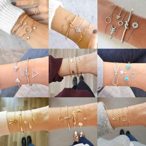 2019 Boho Alloy Arrow Gold Chain Cuff Bracelet Rhinestone Coconut Tree Bangles For Women Fashion Geometric Catcher Jewelry