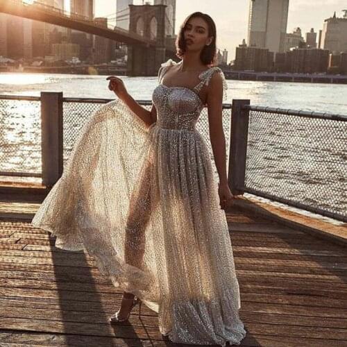 2021White Mermaid Party Dress Sleeveless Glitter Applique Bride Dress Beach Off Shoulder Sexy Wedding Gowns