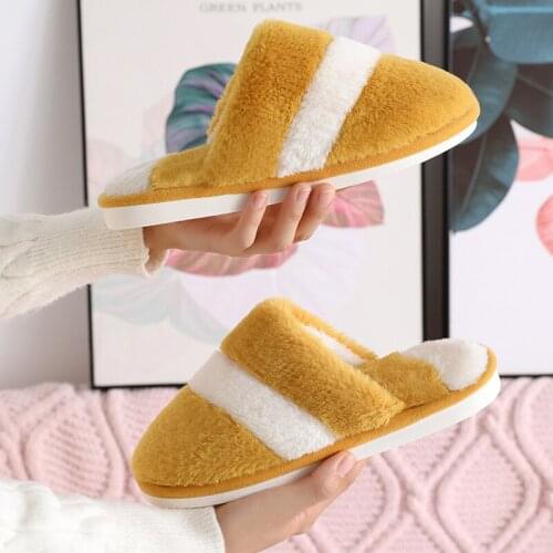 2021 winter cotton slippers womens thickened warm rabbit hair home cotton shoes lovers' anti-skid plush slippers