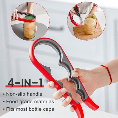 4 In 1 Anti-Slip Lid Jar Opener Handy Screw Cap Jar Openers Multipurpose Can Bottle Opener Lid Grip Wrench for Arthritis Hands