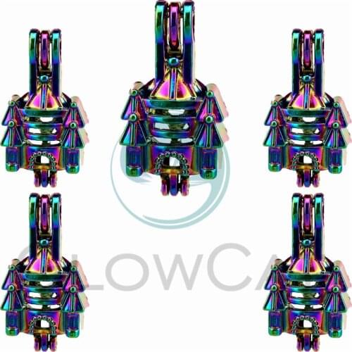 5X Pearl Cage Locket Pendants Aromatherapy Castle House Essential Oil Diffuser Locket For DIY Necklace Jewelry