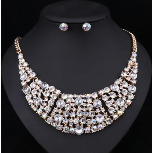 6Color Fashion Women Wedding Necklace Sets Vintage Colar Rhinestone Crystal Choker Necklaces & Pendants Ethnic Maxi Jewelry Sets