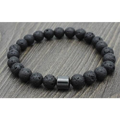 8mm jgh3 adjusted rope Yoga howlite labradorite map Stone white black volcanic lava stone bead Bracelet Magnetite Bangles