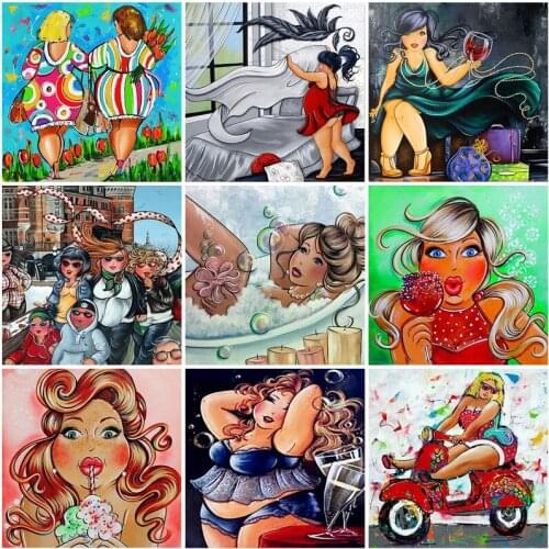 5D DIY Full Square Circular Lady Diamond Painting Sexy Fat Woman Diamond Embroidery Cross Stitch Diamond Mosaic Christmas Gift