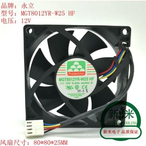 USED Protechnic Magic MGT8012YR-W25 HF 12V 0.42A 8CM 8025 4lines PWM control speed cooling fan