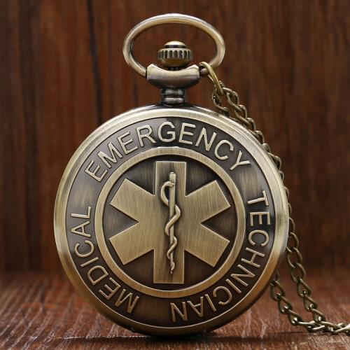 Bronze Vintage EMT Emergency Medical Technician Paramedic Badge Nurse Pocket Watch Woman Men Necklace Pendant Birthday Gift P950