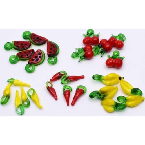 Coloured glaze glass cherry pepper Watermelon banana charms lampwork glass pendant DIY jewelry accessories handmade material