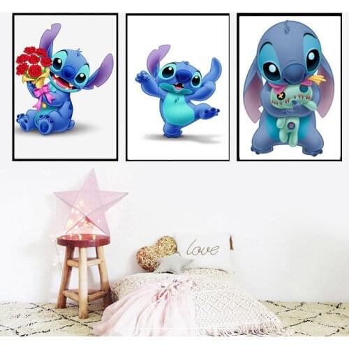 Kids Room Decor Disney Anime Cartoon Poster Abstract Cute Lilo Stitch Canvas Painting Wall Art Picture Baby Room Home Decoration