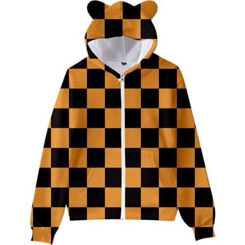 Personality Demon Slayer 3D Zipper Hoodie Anime Sweatshirts Childrens Cat Ears Hooded Boys Girls Kimetsu No Yaiba Fall Hoody