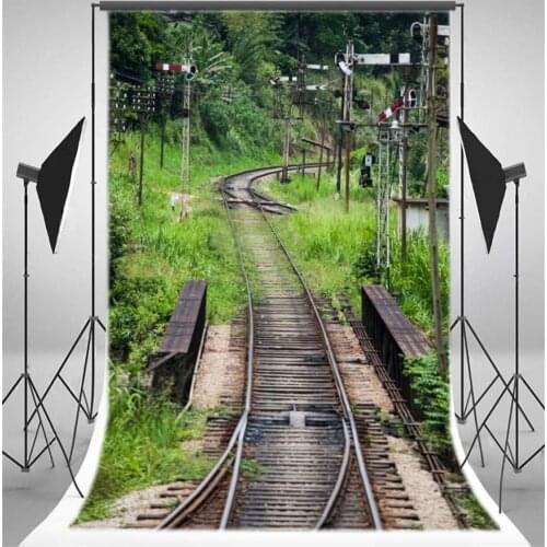 Photography Backdrop Nature Landscape Railroad Tracks Trees Grass Field Travel