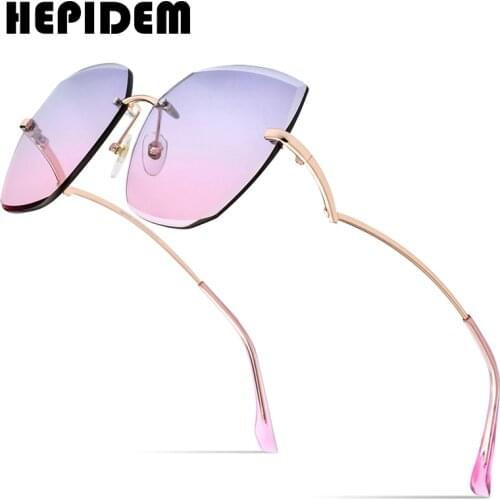 HEPIDEM Oversized Rimless Sunglasses Women 2020 New Luxury Brand Fashion Polygon Sun Glasses with Nylon Lens gm 5011