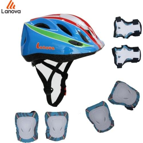 LANOVA 7Pcs/set Cycling Skating Skateboard Protector Helmet Elbow Knee Pads Wrist Sport Children Bike Bicycle Roller safety