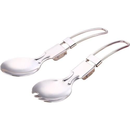 Outdoor Camping Picnic Stainless Steel Spoon Tableware Camp Titanium Spork Folding Camp Spoon Utensil Portable Camping Equipment