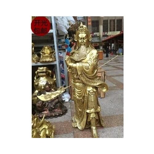 A copper statue of Guan Gong Guan Gong sword ornaments Fortuna Wu high 1 m large