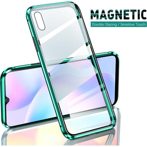 360 Magnetic Adsorption Metal Case For xaiomi redmi 9a 9 a Double-Sided Glass Case For redmi 9a redmi9a 9 Magnet Cover