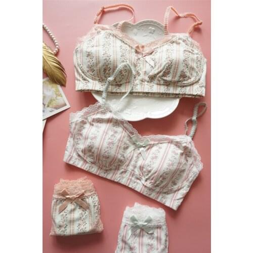 Honviey cute underwear set cotton retro floral breathable wirefree student chest block vest summer anti-glare sleepwear