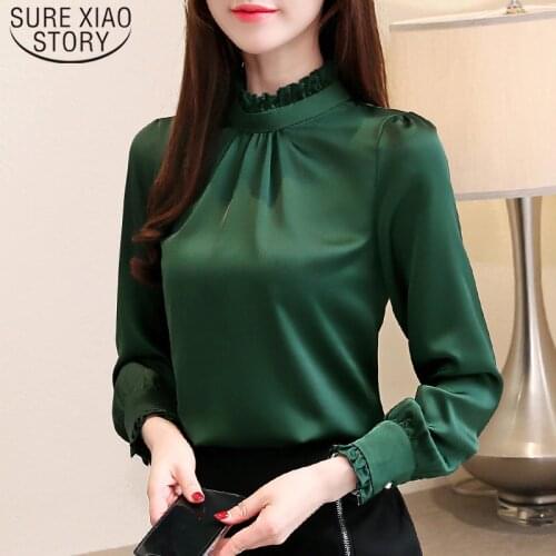 Korean Style Women Blusas Mujer De Moda 2020 Autumn Solid Silk Long Sleeve Tops Women New Office Work Blouse Blusas 5713 50