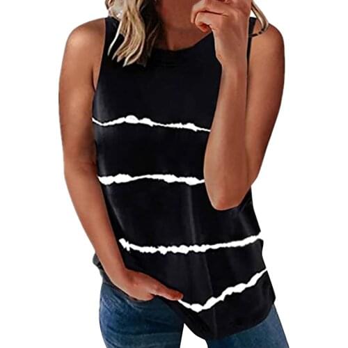 Fashion Womens Loose Sleeveless Hooded Vest Womens Striped Printed Fashion Round Neck Loose Summer Sweatshirt Tops #T1G