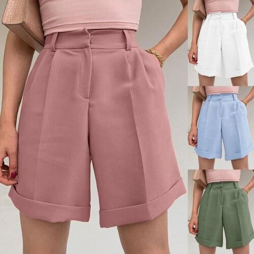 2021 New Womens Fashion High-waist Pants Straight-leg Sports Casual Pocket Shorts High Quality Comfy Loose Daily Walking Shorts