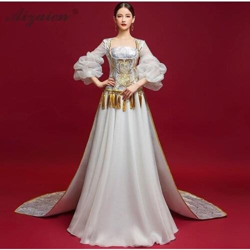 New Modern Trailing Cheongsam Long Dresses Chinoise White Tassel Qi Pao Women Chinese Evening Dress Qipao Orientale Fashion Show